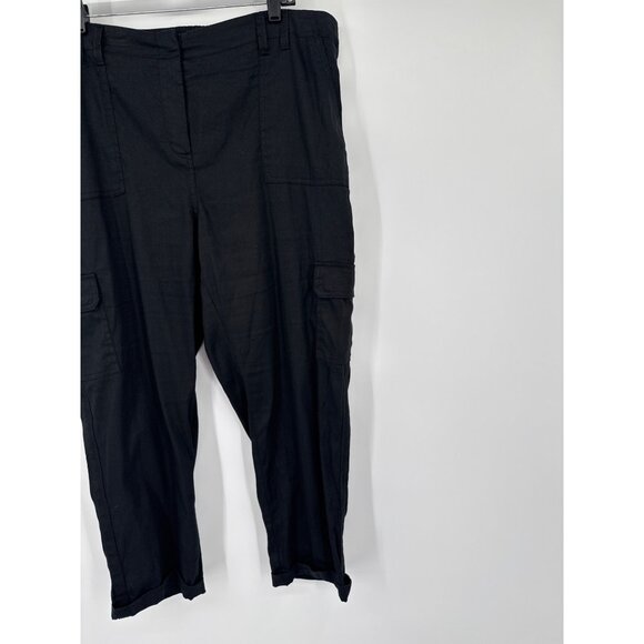 Chicos 3 Black Crop Pants Size XL Linen Blend Elastic Waist Cargo Pockets Womens - Picture 2 of 5